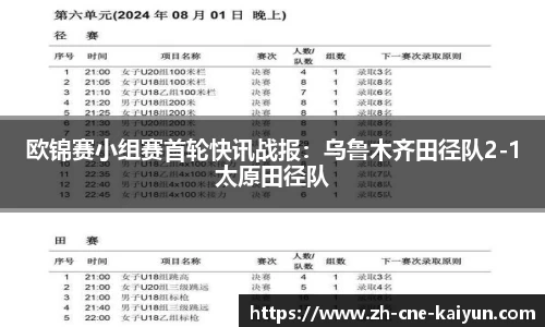 欧锦赛小组赛首轮快讯战报：乌鲁木齐田径队2-1太原田径队